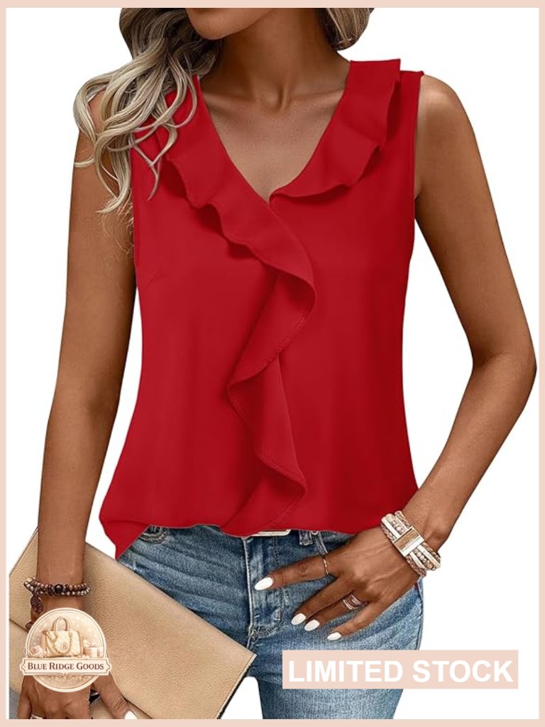 Sleeveless Ruffle Blouse Business Casual Tank Top Flowy Office Work Shirt